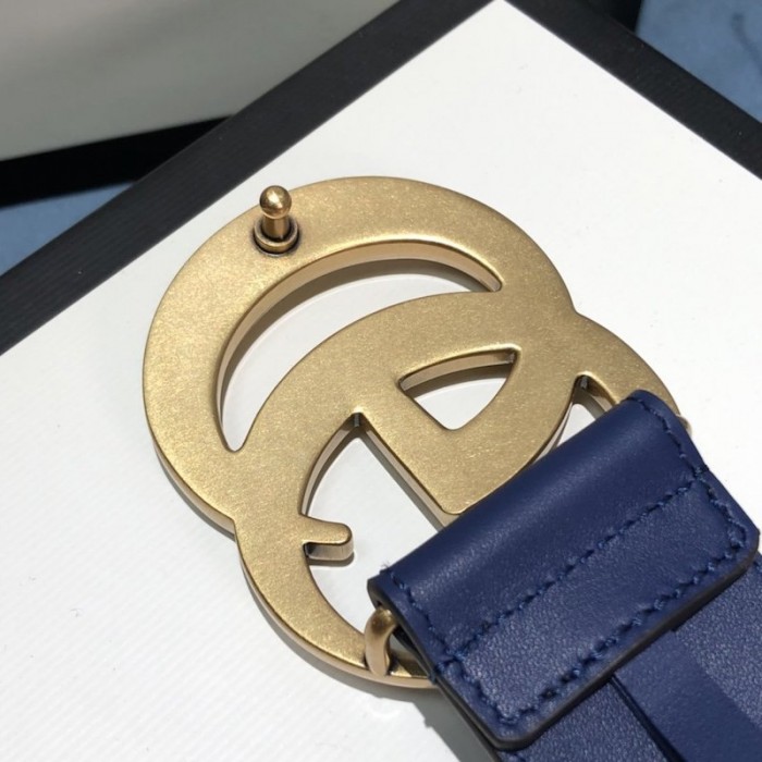 G*u*i leather belt with double g buckle 400593 blue