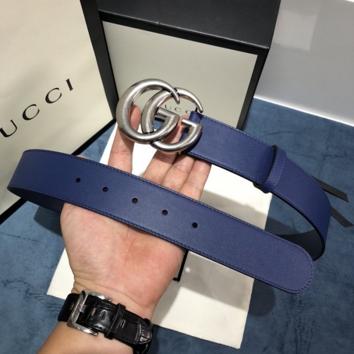 G*u*i leather belt with double g buckle 400593 blue