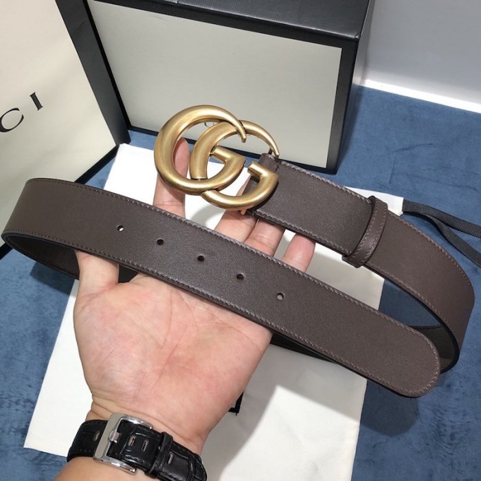 G*u*i leather belt with double g buckle 400593 chocolate