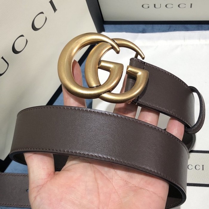 G*u*i leather belt with double g buckle 400593 chocolate