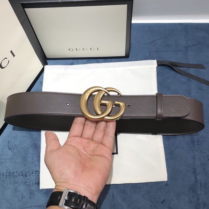 G*u*i leather belt with double g buckle 400593 chocolate