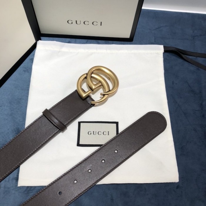 G*u*i leather belt with double g buckle 400593 chocolate