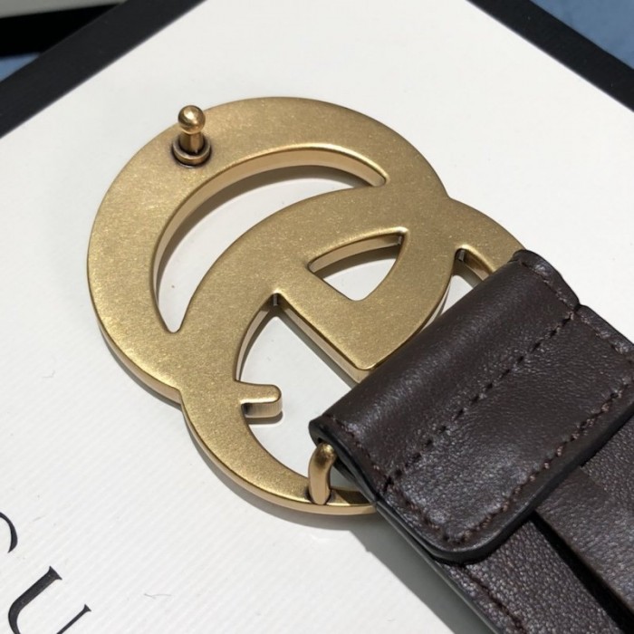 G*u*i leather belt with double g buckle 400593 chocolate