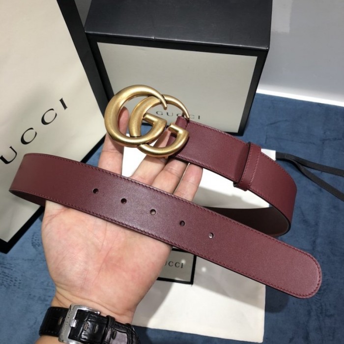 G*u*i leather belt with double g buckle 400593 burgundy