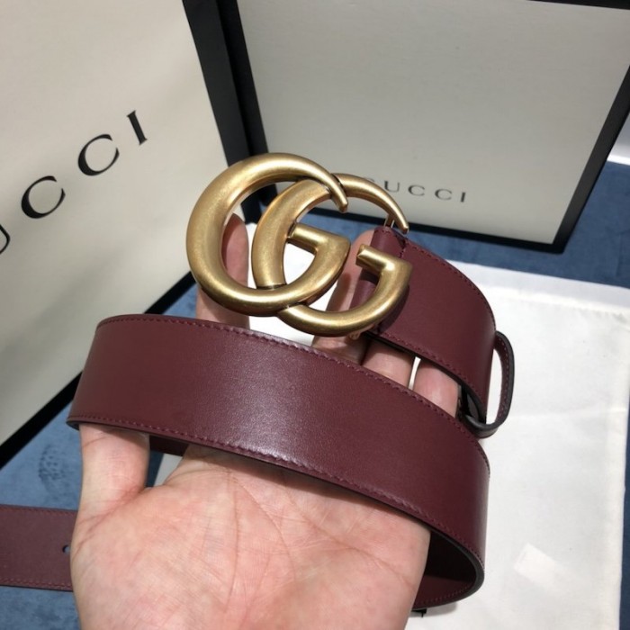 G*u*i leather belt with double g buckle 400593 burgundy