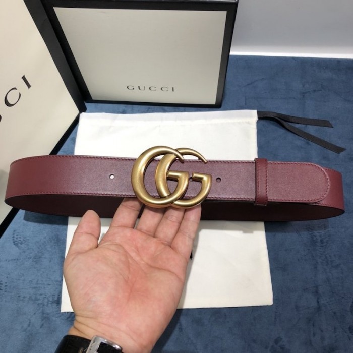 G*u*i leather belt with double g buckle 400593 burgundy