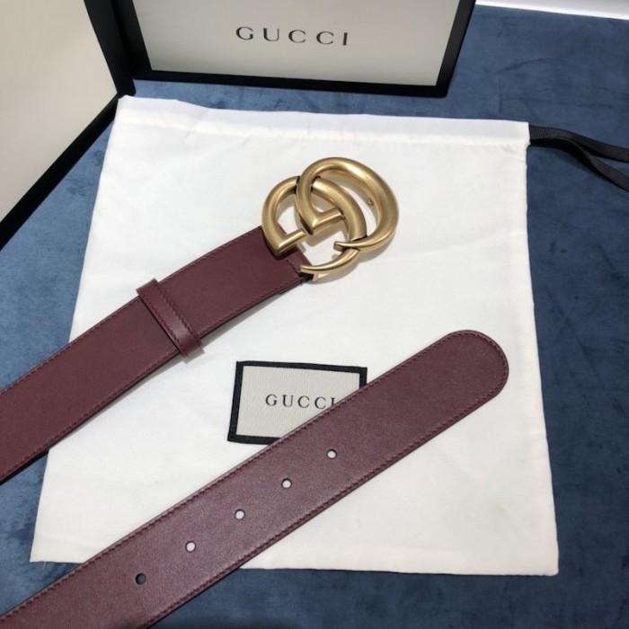 G*u*i leather belt with double g buckle 400593 burgundy