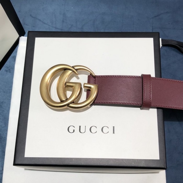 G*u*i leather belt with double g buckle 400593 burgundy