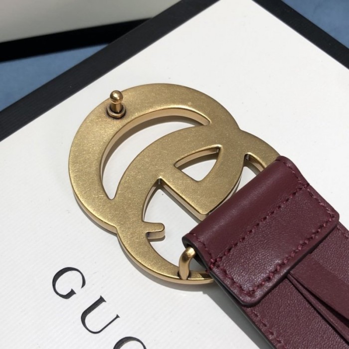 G*u*i leather belt with double g buckle 400593 burgundy