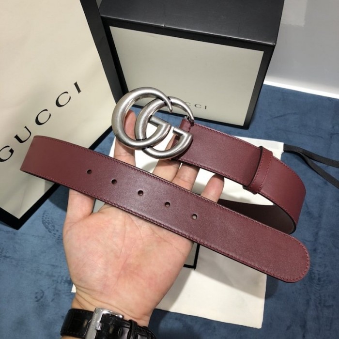 G*u*i leather belt with double g buckle 400593 burgundy