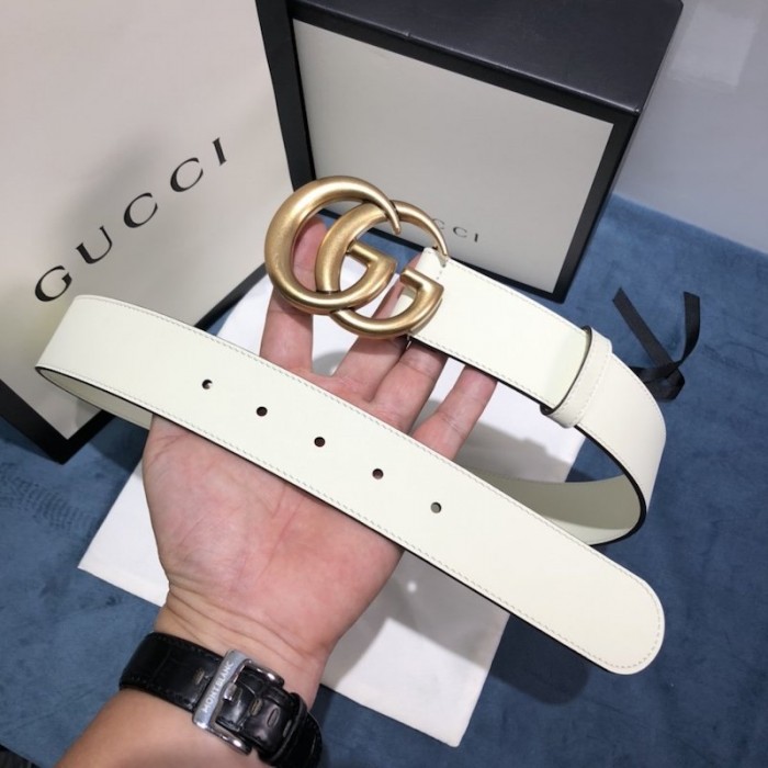 G*u*i leather belt with double g buckle 400593 white