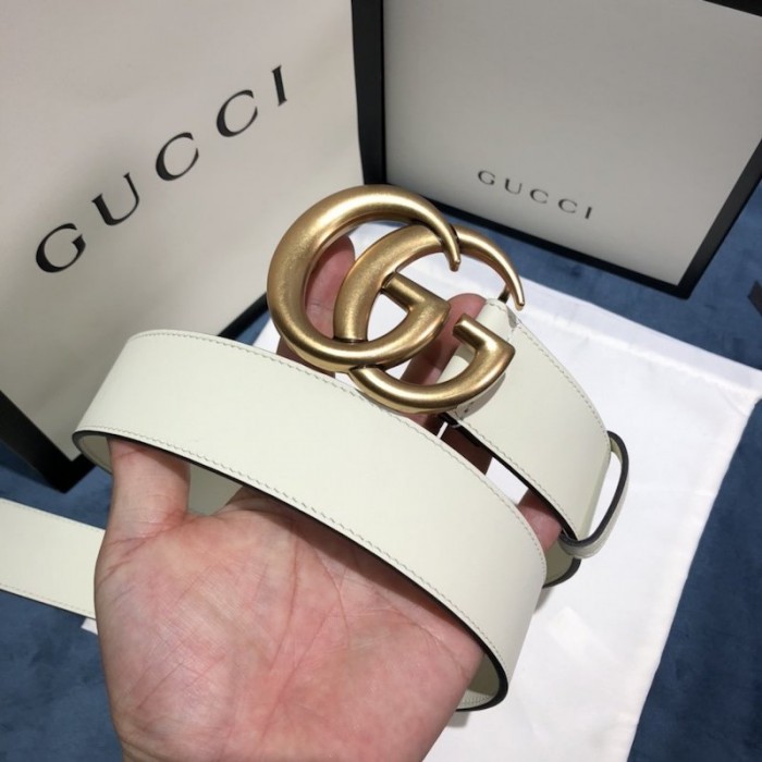 G*u*i leather belt with double g buckle 400593 white
