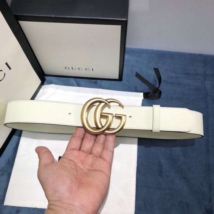 G*u*i leather belt with double g buckle 400593 white