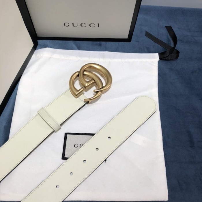 G*u*i leather belt with double g buckle 400593 white