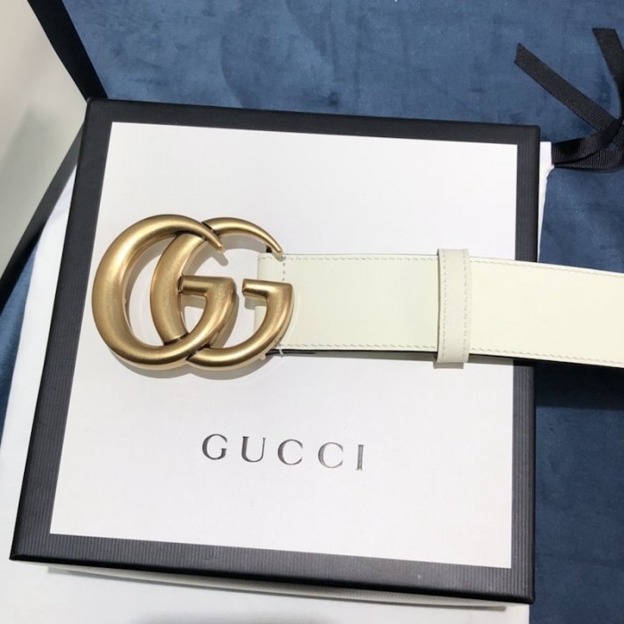 G*u*i leather belt with double g buckle 400593 white