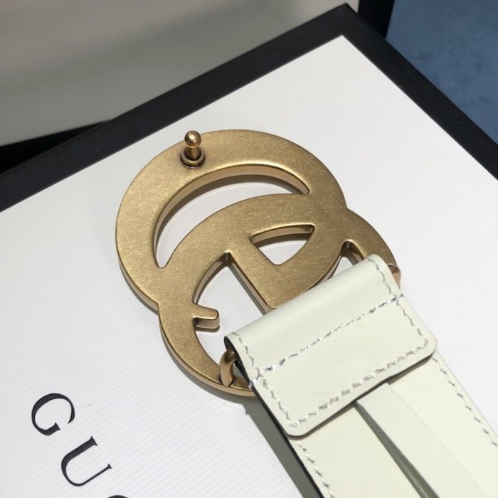 G*u*i leather belt with double g buckle 400593 white