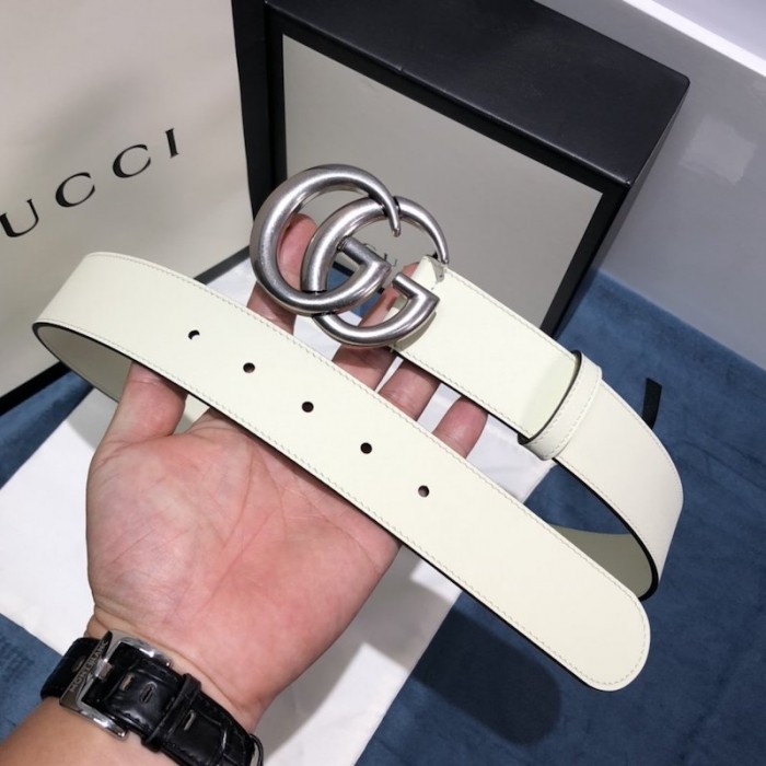 G*u*i leather belt with double g buckle 400593 white