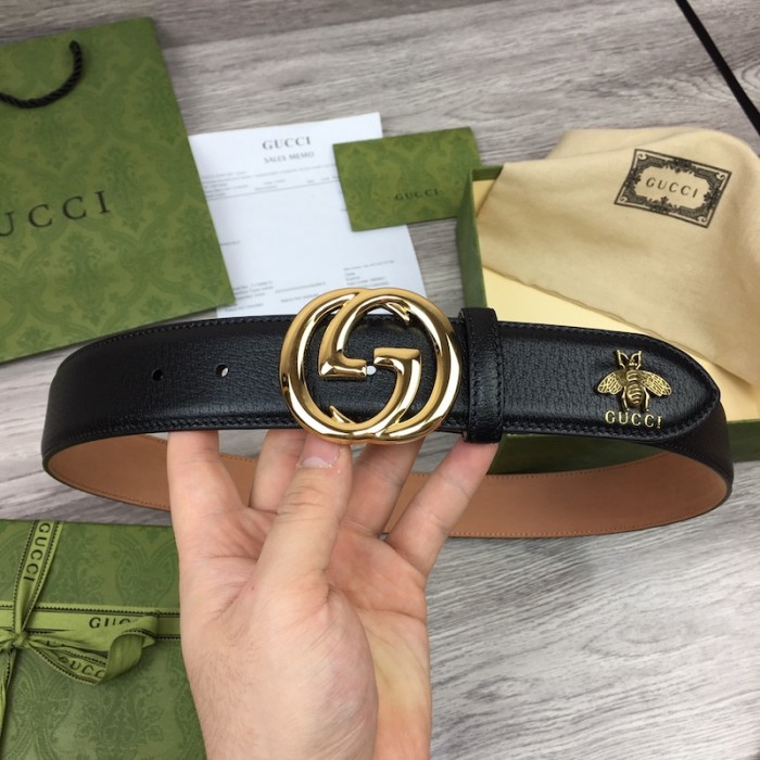 G*u*i gg buckle leather belt with bee black