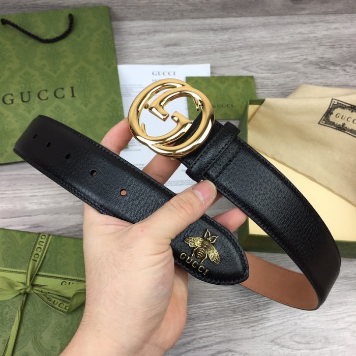 G*u*i gg buckle leather belt with bee black