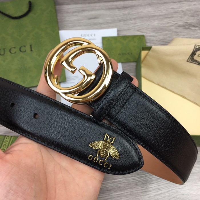 G*u*i gg buckle leather belt with bee black