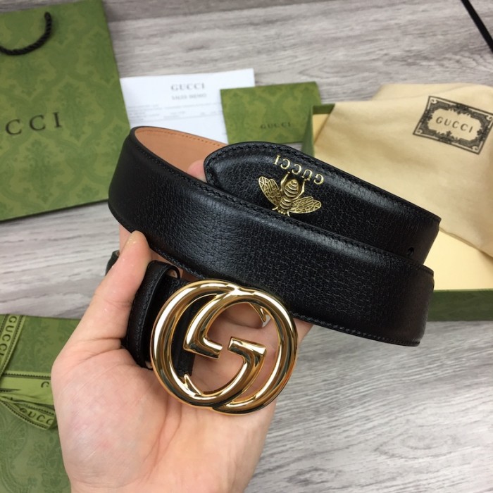 G*u*i gg buckle leather belt with bee black