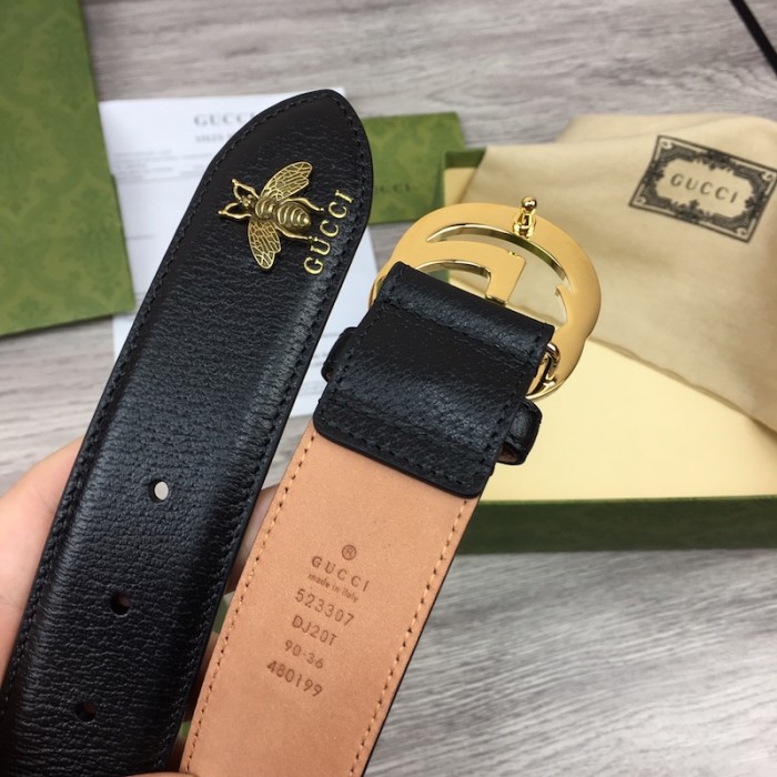 G*u*i gg buckle leather belt with bee black
