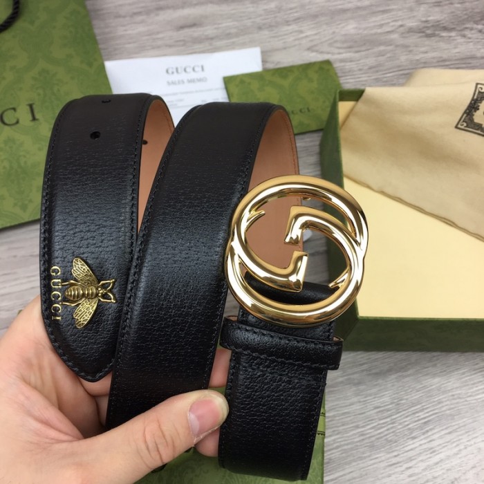 G*u*i gg buckle leather belt with bee black