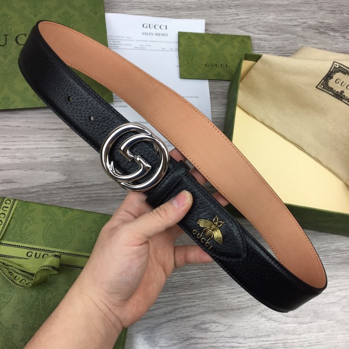 G*u*i gg buckle leather belt with bee black