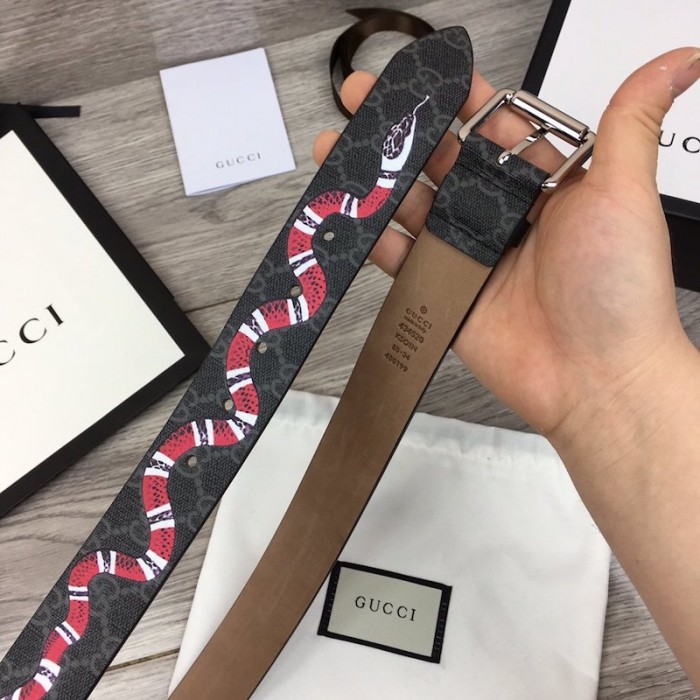 G*u*i gg belt with kingsnake print black