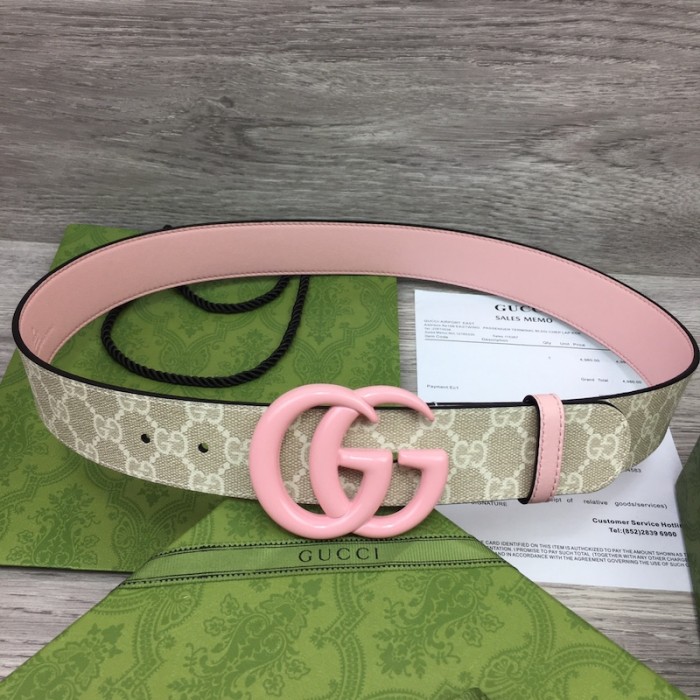 G*u*i gg marmont wide belt with pink buckle