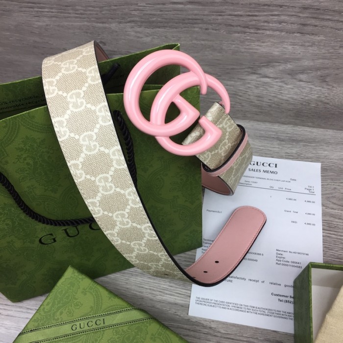 G*u*i gg marmont wide belt with pink buckle