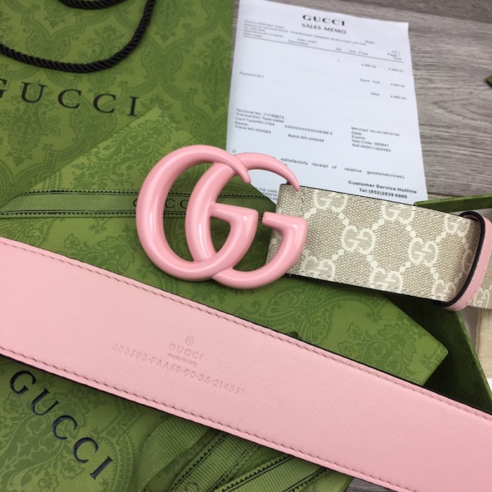 G*u*i gg marmont wide belt with pink buckle