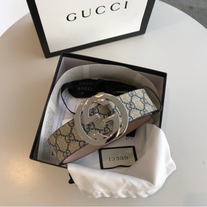 g*u*i gg Sup*e belt with g buckle blue