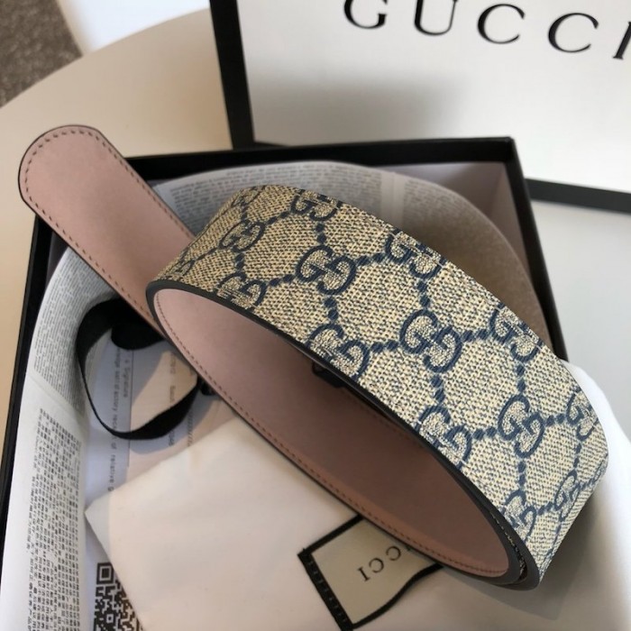 g*u*i gg Sup*e belt with g buckle blue
