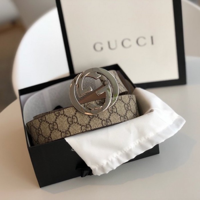 g*u*i gg Sup*e belt with g buckle brown