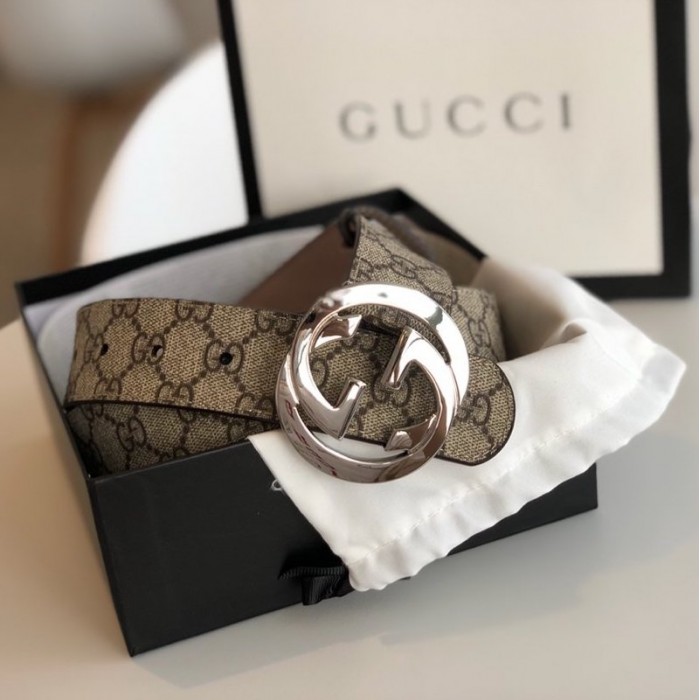 g*u*i gg Sup*e belt with g buckle brown