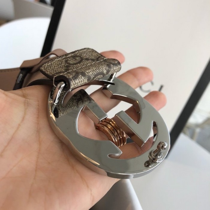 g*u*i gg Sup*e belt with g buckle brown