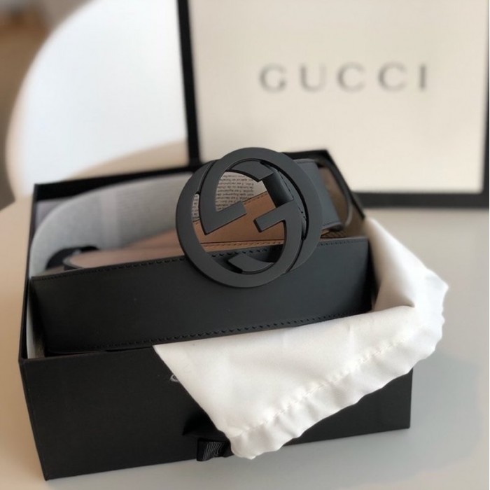 G*u*i leather belt with interlocking g black