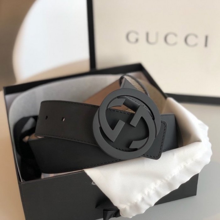 G*u*i leather belt with interlocking g black