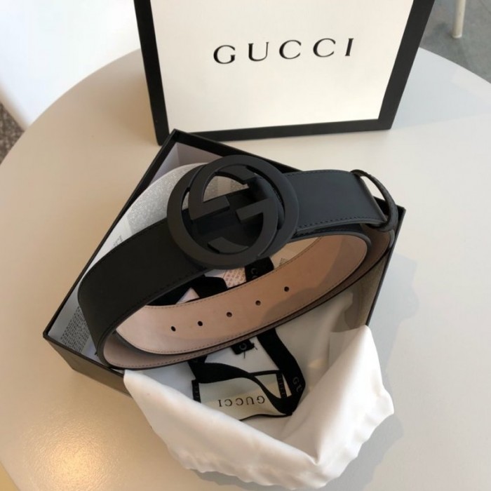 G*u*i leather belt with interlocking g black