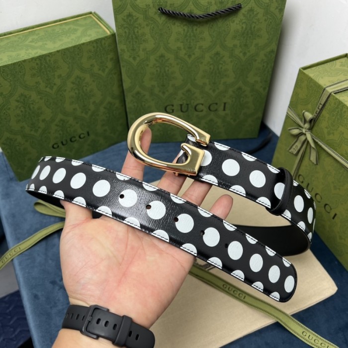 G*u*i polka-dot belt with g buckle ‎709954
