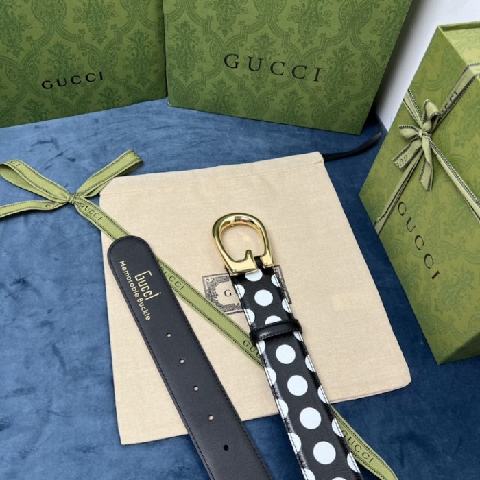 G*u*i polka-dot belt with g buckle ‎709954