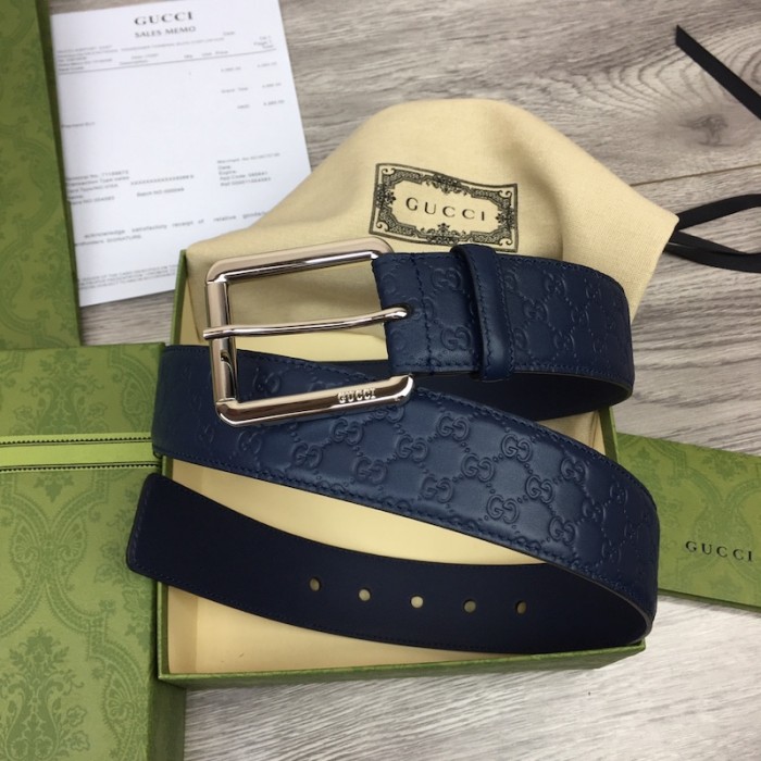 G*u*i signature belt with square buckle blue