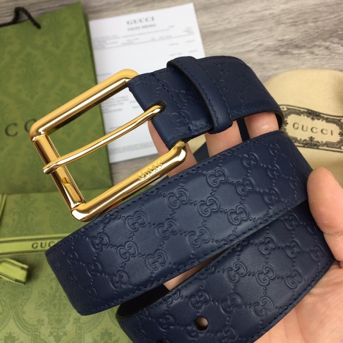 G*u*i signature belt with square buckle blue