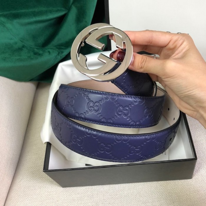 G*u*i signature G*u*issima leather belt blue