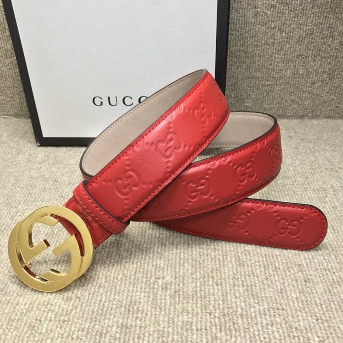 G*u*i signature G*u*issima leather belt red with gold