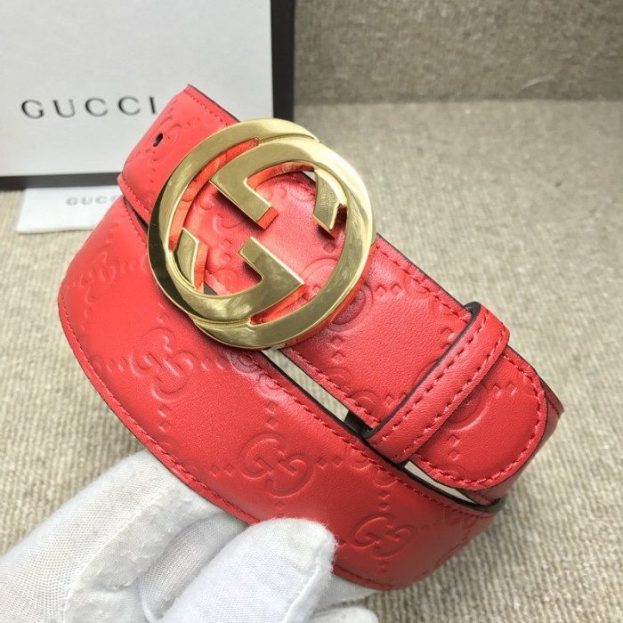 G*u*i signature G*u*issima leather belt red with gold