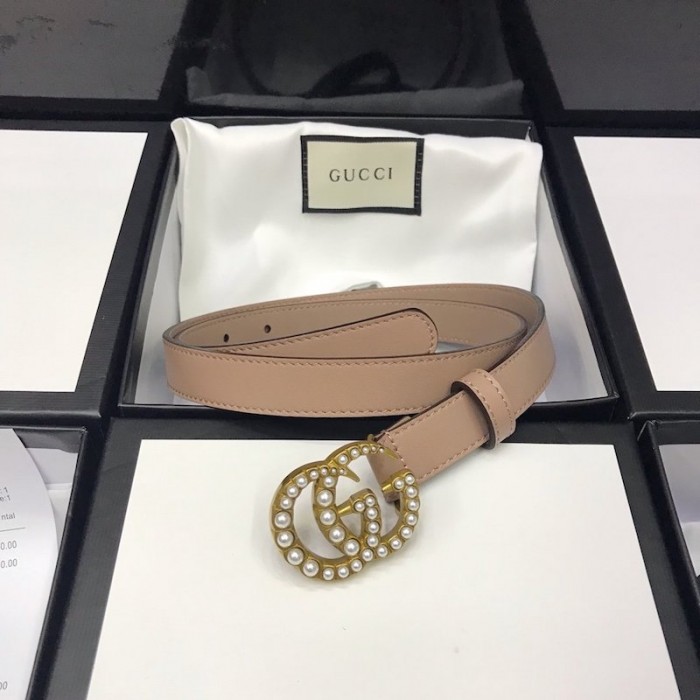 G*u*i skinny belts for women with double g buckle pearl pink