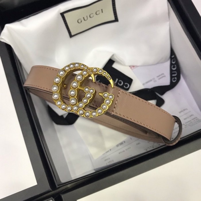 G*u*i skinny belts for women with double g buckle pearl pink