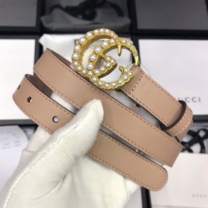 G*u*i skinny belts for women with double g buckle pearl pink